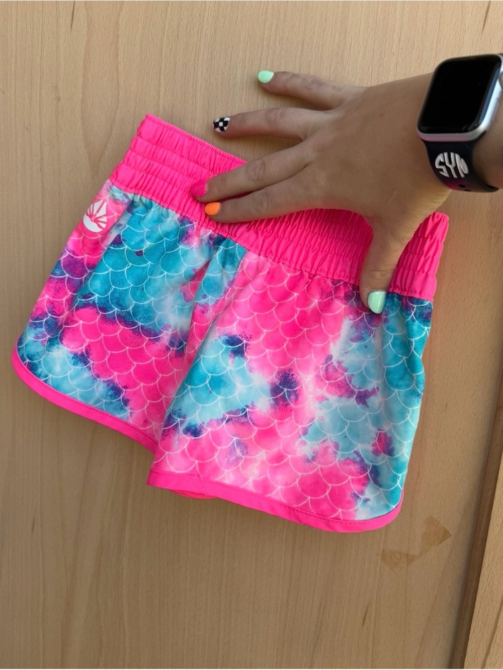 Girls' Pink & Blue Mermaid Print Active Shorts